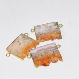 Pendant Necklaces Gold Bezel Natural Slice Big Yellow Crystal Quartz Rectangle Connector 2023 Femme Raw Citrines Druzy Stone Women As Gift