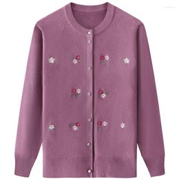 Women's Knits Women 2023 Autumn Fashion Knitted Cardigan Jackets Female Middle-aged Thin Coats Ladies O-neck Floral Embroidery Outwears V998