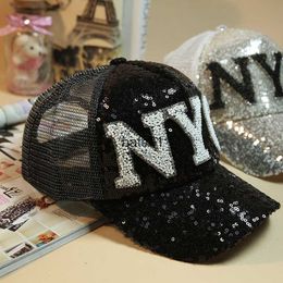 Korean summer new NYC Fashion rice bead sequin mesh baseball cap duck tongue cap sun visor women's fashion hat