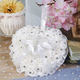 Jewellery Stand Heart Ring Pillow for Wedding Valentines Day Favours Mariage Display Cushion With Transprent Box Bearer 230517