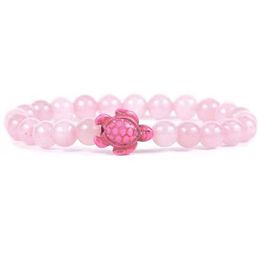Beaded Rose Quartz Pink Tortoise Stone Strand Bead Bracelet For Women Girl Jewellery Drop Delivery Bracelets Dhgarden Dhmyy