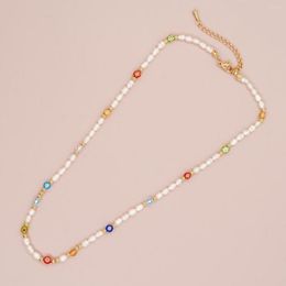 Chains Go2boho Freshwater Pearl Mixed Colorful Beaded Gold Chain Necklaces Summer Fashion Jewelry Coloured Glaze Liuli Glass Choker