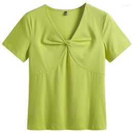Women's T Shirts 2023 Summer Short Sleeve Women's T-shirt V-neck Slim Cotton Fashion Solid Colour Fried Dough Twists Top
