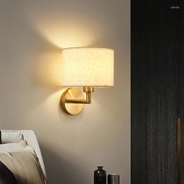 Wall Lamp LED E27 Fabric Lampshade With 3W 360° Rotation Spotlight Reading Lights Modern Sconce For Bedroom Bedside El