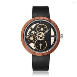 Wristwatches Creative Gear Decoration Dials Wooden Watch Mens Natural Wanlut Wood Strap Quartz Unique Military Reloj De Madera Gift