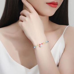 Link Bracelets Beautiful Heart Pendant Bracelet 925 Silver Colourful Zircon Chain 2023 Women Ladies Earrings Luxury Jewellery Accessories