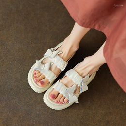 Sandals Bow Summer Trend Fashion Women Flats Platform Shoes 2023 Open Toe Slides Casual Walking Slippers Dress Ladies
