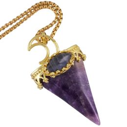 Pendant Necklaces Triangular Prism Fit Gold Tone Crown Half Moon Healing Crystal Vintage Jewellery For UnisexPendant