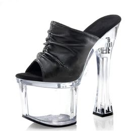 Slippers Women Dress 18cm High-Heeled Shoes Open Toe Party Square Platform Exotic High Heel