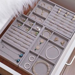 Jewelry Stand Velvet Box Organizer DIY Earring Necklace Ring Display Tray Portable Storage Case 230517