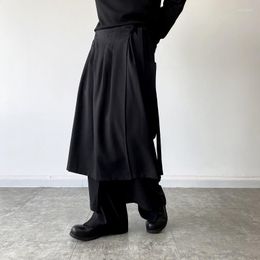 Men's Pants Male Wide Leg Trousers Men Detachable Skirt Pant Streetwear Fashion Loose Casual Dark Black Punk Kimono