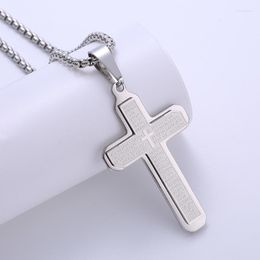 Pendant Necklaces Religious Cross Stainless Steel Jesus Charms Box Chain Christian Jewellery Scripture Double Crucifix Necklace Accessories
