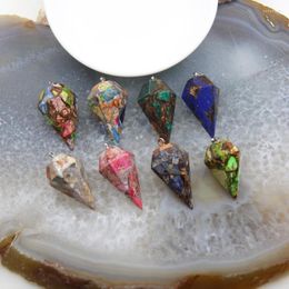 Pendant Necklaces 1pcs Natural Emperor Stone Taper Shape Sea Sediment Imperial Jaspers Stick Points Pendulum Necklace DIY Jewellery Gift