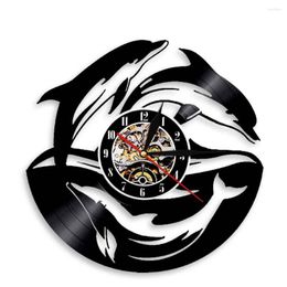 Wall Clocks Dolphin LED Light Sea Ocean Animal Lover Home Decor Record Clock Modern Art Decorative LP Watch