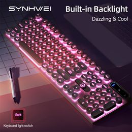 Keyboards Retro Punk Round Keycap Gaming Keyboard Wired RGB Backlit Keyboard USB Backlight 104 Keys Ergonomic Gamer Keyboard for PC Laptop 230518