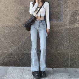 Discs Women's Vintage High Waist Trumpet Full Length Jeans Female Lady Streetwear Elastic Slim Denim Flare Boot Cut Pants for Women