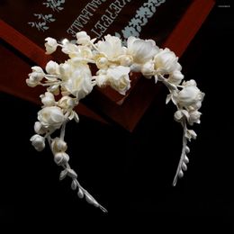 Hair Clips HP118 Handmade Women Garland Cloth Rose Art Pearls Floral Hoop Brides Bridesmaid Wedding Hairwear Ladies Ear