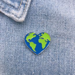 Cute Fun Love Heart Shape Love Green Earth Enamel Brooch Alloy Badge Clothes Bag Pin Accessories Jewelry Gift For Friends