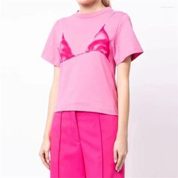 Women's T Shirts Summer 2023 Women's T-shirt Korea Fashion Bikini Print Pure Cotton Short Sleeve Top High Quality Round Neck Knitted