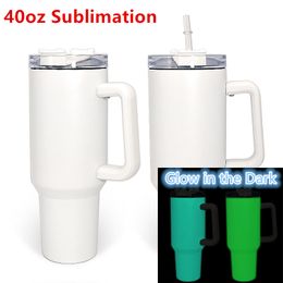 40oz Sublimation Glow in the Dark Tumbler with Lid and Straws Stainless Steel Double Vacuum Coffee Tumbler with Handle Travel Coffee Mug Travel Mug Tumbler DIY