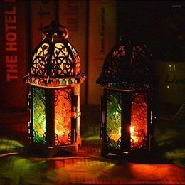 Candle Holders Party Bar Wind Lamp Hanging Vintage Iron Glass Moroccan Home Decor Lantern Candlestick