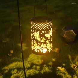 Decorative Flowers Garden Solar Lights Balcony Decor LED Butterfly Lantern Decoration Hollow Out Metal Lanterns