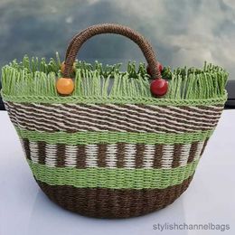 Stuff Sacks Striped Tassel Basket Bag Handbags Beading Beach Bags for Women Paper Rope Woven Shopper Purses Travel Tote 2023