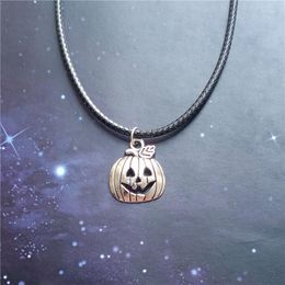 Pendant Necklaces Pumpkin Choker Necklace Black Leather Cute Charm Halloween For Woman Man