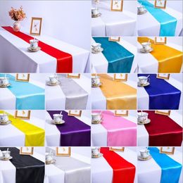 Table Runner 10pc Satin Table Runners WhiteRedBlackGoldSilverChampagne 18 Colour 30*275cm For Wedding el Banquet Home Decoration 230517