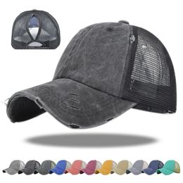 Party Hats 11 Colours Ponytail Baseball Caps Washed Cotton Messy Bun Summer Trucker Pony Hat Unisex Visor Hats Outdoor Snapbacks Q89