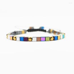 Strand Rainbow Hematite 3mm Beads Charm Men's Bracelet Braiding Macrame For Women Men Rope Weave Handmade Jewelry BZB1001