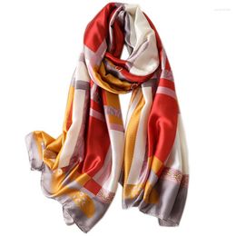 Scarves 2023 Designe 180X90CM Silk Scarf Stripe Print Beach Towel Female Echarpe Large Bandana Women Sunscreen Shawls And Wraps