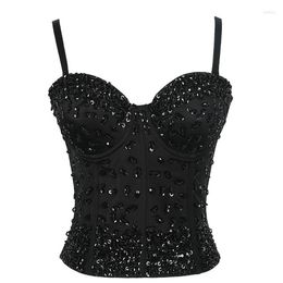 Women's Tanks Women Summer Sexy Designer Glitter Sequins Sparkly Black White Camisole Tops 2023 Trendy Night Club Party Camis Crop