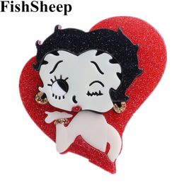 FishSheep New Acrylic Cartoon Girl Figure Brooches For Women Big Resin Cute Icon Brooch Pins Badges Clothing Accessories Gifts