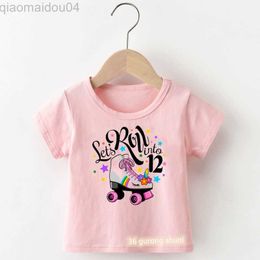 T-shirts Unicorn Cool Roller Skate2-14th Birthday Number T-Shirt Custom Name For Kids Birthday Gift Clothing Fashion Girls T-shirt Tops AA230518