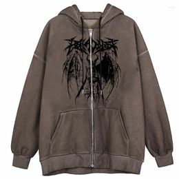 Women's Hoodies Women's Zip Up Hoodie Cardigan Devil Print Long Sleeve Hooded Sweatshirt Spring Autumn Ladies Loose Oversized Jacket