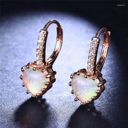 Hoop Earrings Rose Gold Color Wedding Female Love Heart Small Blue White Opal Stone For Women Eternal Jewelry