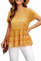 floral Print Short Sleeve High-low Tunic Top j4Wo#