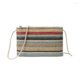 Evening Bags Women Colorful Wave Straw Woven Bag Female Panelled Flap Crossbody Summer Beach Shoulder Knitting Mobile Phone