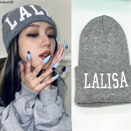 Beanie/Skull Caps KPOP LISA LALISA Knitted Collection Wool Hat Fashion Embroidery Couple Hat Letter Beanie Cap J230518