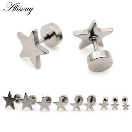 Stud Alisouy 2PC Women Men Star Style Stainless Steel Piercing Ear Studs Earrings Helix Tragus Cartilage 4mm14mm Z0517