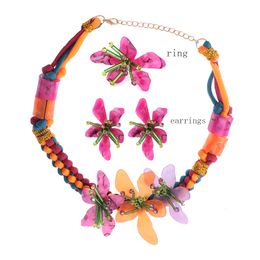 Chokers Vedawas Resin Flower Decorative Necklace For Women Braided Necklace Jewelry Bohemia Handmade Colorful Rope Chain Choker Necklace 230518