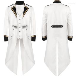 Men's Trench Coats Men White Medieval Steampunk Tailcoat Silver Golden Trim Botton Jacket Pirate Vampire Cosplay Gothic Victorian Frock Coat
