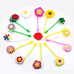 Flower Shaped Straw Cover Cap Reusable Silicone Straw Toppers Drinking Straws Tips Lids for 6-8 mm Cute Straws Plugs