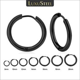 Stud LUXUSTEEL Men's Simple Hoops Earrings Black Color Stainless Steel Clip Earring for Men Women Rock Hiphop Circle Ear 2 Pieces Z0517