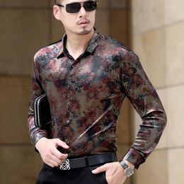 Men's Dress Shirts High Quality Man Thermal Floral Luxury Winter Autumn Velvet Long Sleeve Thick Warm Casual Shirt Silk Soft Comfortable Dro