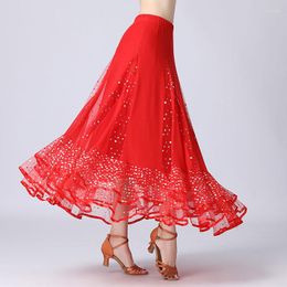 Stage Wear Women Modern Dance Costumes For Flamenco Sequin Skirts Waltz Spanish Ballroom Tango Big Swing Costume Skirt