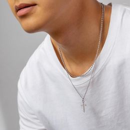 Pendant Necklaces Gold Silver Colour Metal Double Layer Chain Hip Hop Crystal Inlay Cross For Men Women Jewellery Kolye