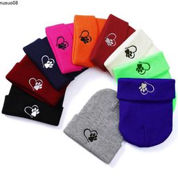 Beanie/Skull Caps Women Beanie Hat Winter Casual Knitted Skulies Beanies Cap Sweet Palm Heart Child Headwear Girl Solid Warm Hats Female J230518