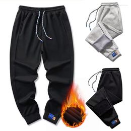 Men's Pants WENYUJH Joggers Sweatpants Pockets Elastic Waist Loose Plush Lining Cold Proof Autumn Winter Ankle Tied Men Trousers